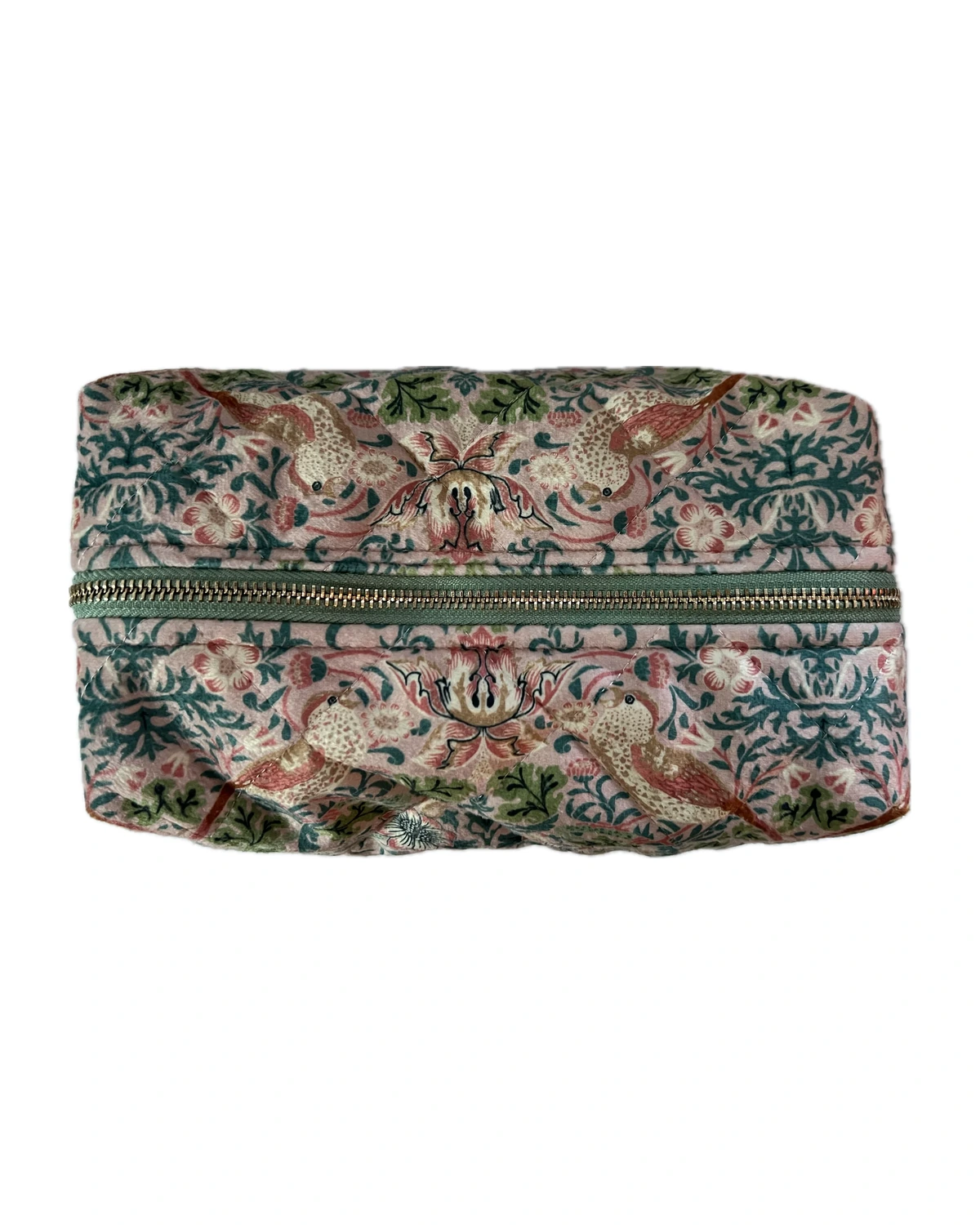 William Morris at Home large velvet wash bag — Strawberry Thief — Summer - Image 2
