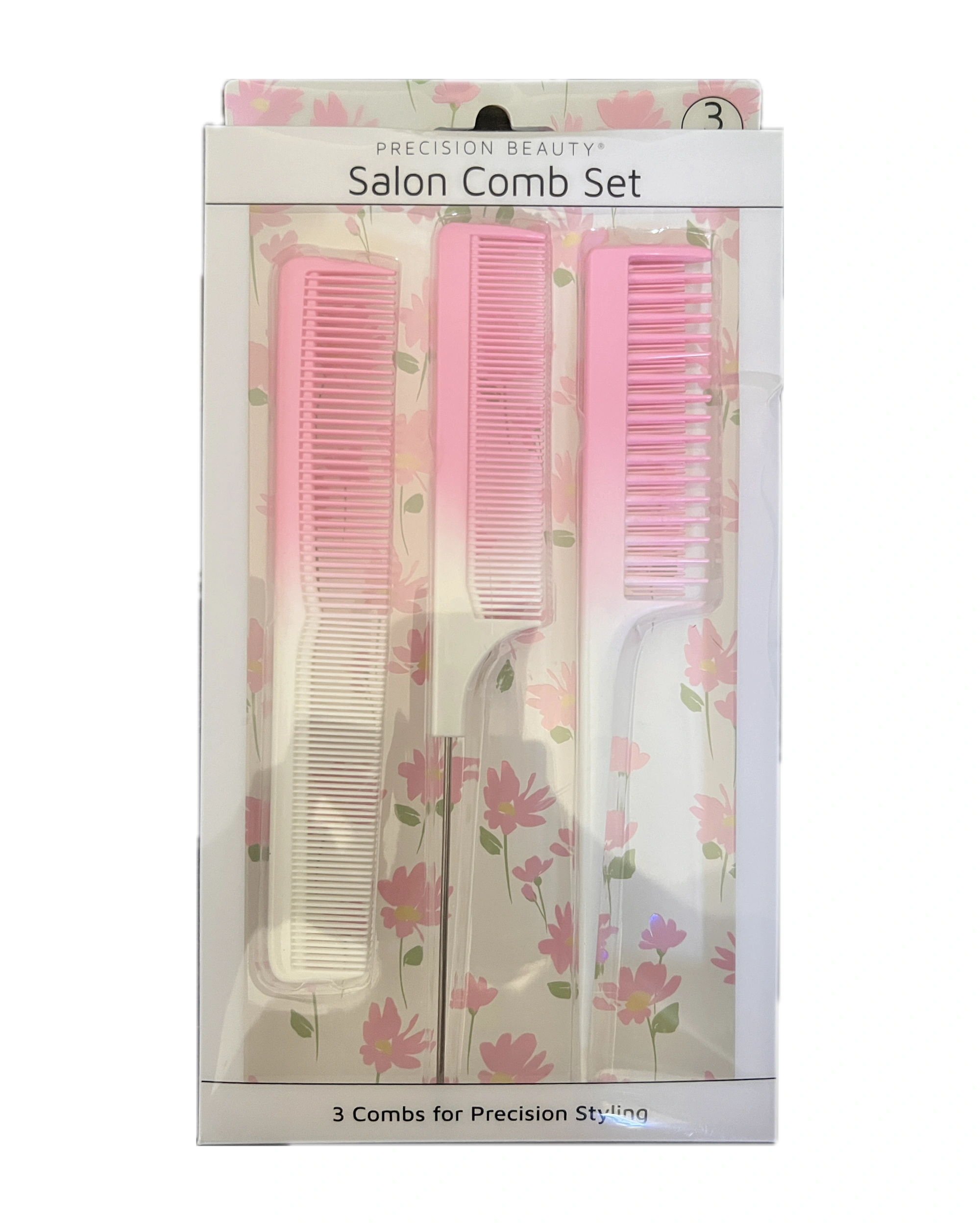 Precision Beauty Set Of 3 Salon Combs For Precision Styling — Light Pink White Color Block