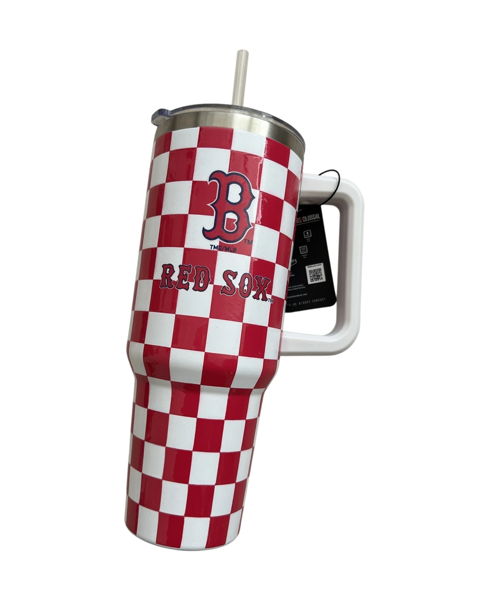 Boston Red Sox 40oz Checkered Red White Gingham Stainless Steel Tumbler - Image 3