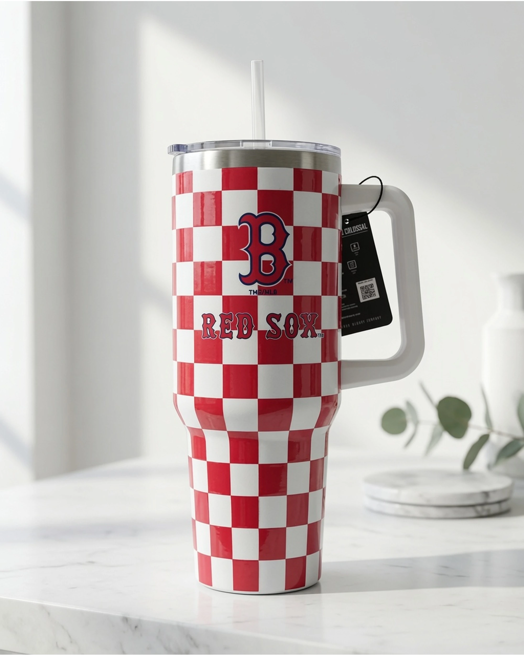 Boston Red Sox 40oz Checkered Red White Gingham Stainless Steel Tumbler